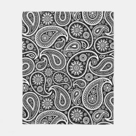 White Paisley Pattern on Black Fleece Deken