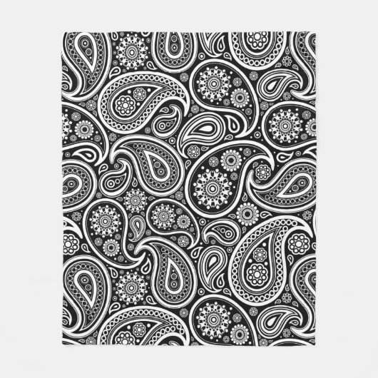 White Paisley Pattern on Black Fleece Deken (Voorkant)