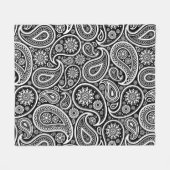 White Paisley Pattern on Black Fleece Deken (Voorkant (Horizontaal))