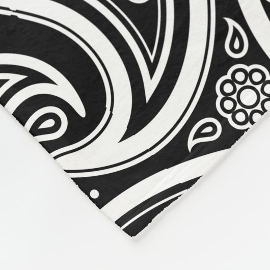 White Paisley Pattern on Black Fleece Deken (Hoek)