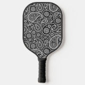 White  Paisley Pattern on Black Pickleball Paddle (Achterkant)