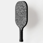 White  Paisley Pattern on Black Pickleball Paddle (Links)