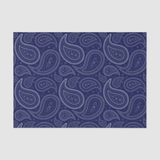 White Paisley Pattern on Navy Blue Tissue Paper Tissuepapier (Voorkant)