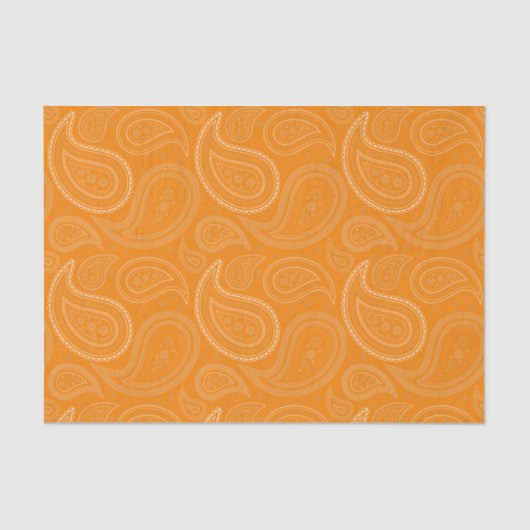 White Paisley Pattern on Oranje Tissue Paper Tissuepapier (Voorkant)