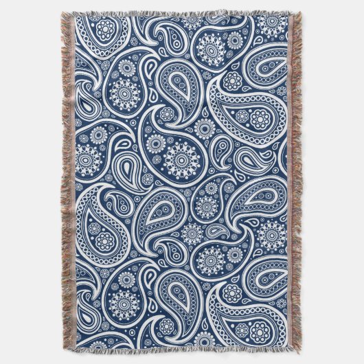 White  paisley Pattern on Royal Blue Deken (Voorkant Verticaal)