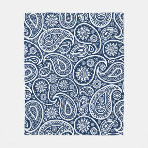 White  paisley Pattern on Royal Blue Fleece Deken