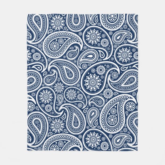 White  paisley Pattern on Royal Blue Fleece Deken (Voorkant)