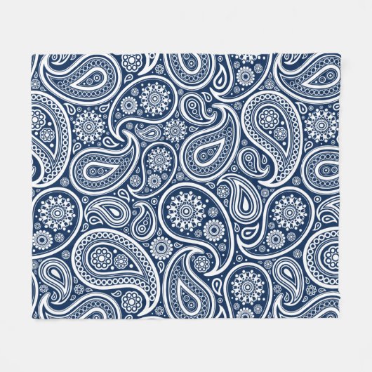 White paisley Pattern on Royal Blue Fleece Deken (Voorkant (Horizontaal))