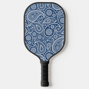 White  paisley Pattern on Royal Blue Pickleball Paddle