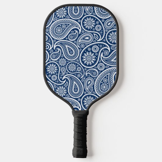 White  paisley Pattern on Royal Blue Pickleball Paddle (Achterkant)