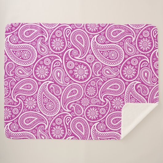 White paisley Pattern on roze Sherpa Deken (Voorkant (horizontaal))