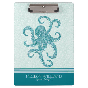 White Paisley & Turquoise Green Octopus Klembord