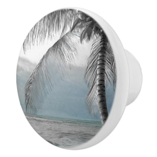 White Palm Coconut Tree Elegant Beach Paradise Keramische Knop (Rechts)