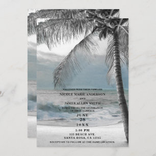 White Palm Coconut Tree Elegant Beach Wedding Kaart