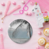 White Palm Coconut Tree Elegant Beach Wedding Papieren Bordje (Feest)