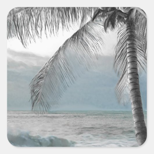 White Palm Coconut Tree Elegant Beach Wedding Vierkante Sticker (Voorkant)