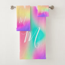 White Palm Colorful Tropical Elegant Monogram