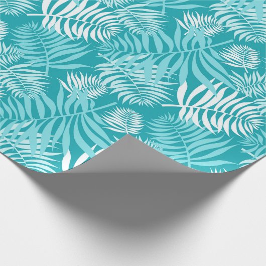 White Palm Frond op Aqua Wrapping Paper Cadeaupapier (Hoek)