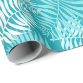 White Palm Frond op Aqua Wrapping Paper Cadeaupapier (Rol Hoek)