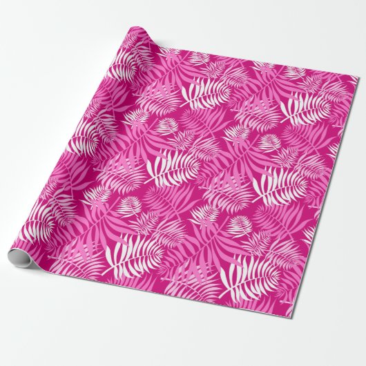 White Palm Frond op roze ompakpapier Cadeaupapier (Uitgerold)