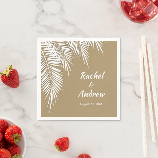 White Palm on Gold Party Napkins Servet (Insitu)
