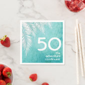 White Palm on Ocean Turquoise Blue Birthday Servet (Insitu)