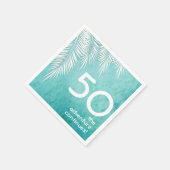 White Palm on Ocean Turquoise Blue Birthday Servet (Hoek)