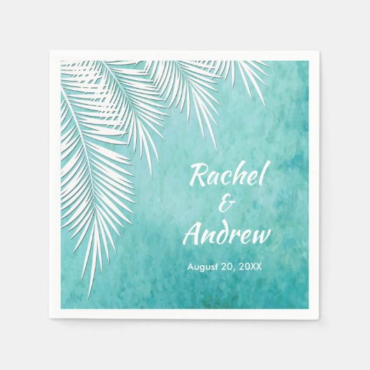 White Palm on Ocean Turquoise Blue Party Napkins Servet (Voorkant)