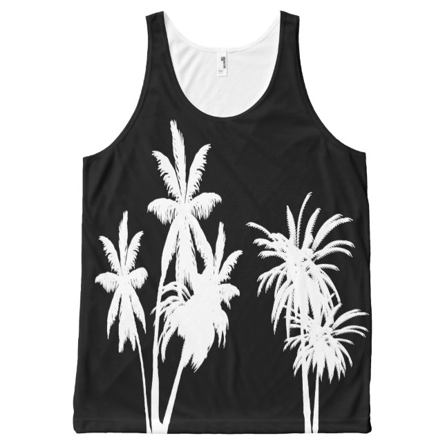 White Palm Trees Black All-Over-Print Tank Top (Voorkant)