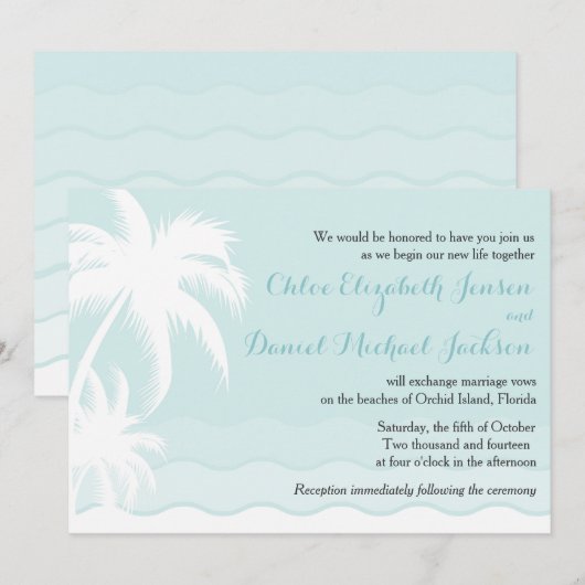 White Palms Beach Wedding Invitation Kaart (Voorkant / Achterkant)