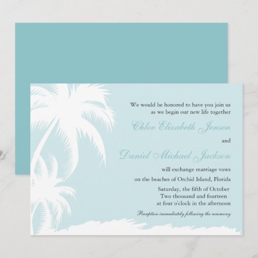 White Palms - Beach Wedding Invitations Kaart (Voorkant / Achterkant)