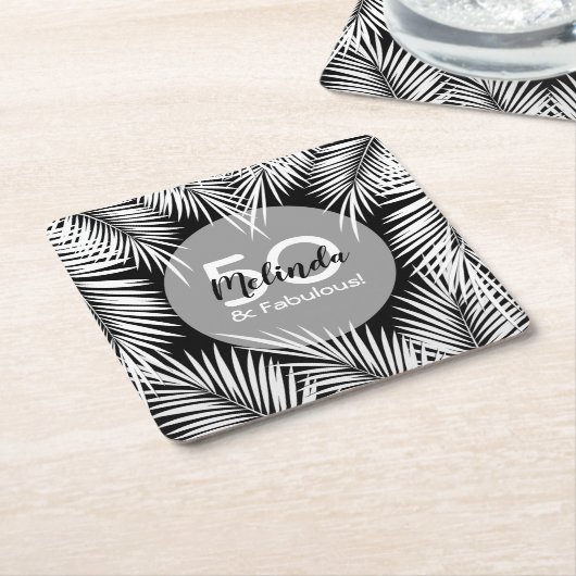 White Palms on Black Tropical Birthday Kartonnen Onderzetters (Schuin)