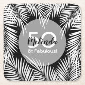 White Palms on Black Tropical Birthday Kartonnen Onderzetters (Voorkant)