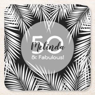 White Palms on Black Tropical Birthday Kartonnen Onderzetters