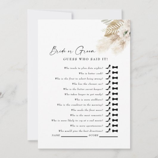 White Pampas raad wie zei het douche spel Kaart (Voorkant)