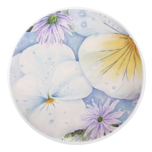 WHITE PANSY PARTY CERAMIC KNOB KERAMISCHE KNOP (Voorkant)