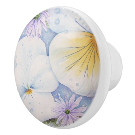 WHITE PANSY PARTY CERAMIC KNOB KERAMISCHE KNOP (Rechts)