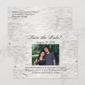 White Paper Birch Tree Bark Rustic Wood Wedding Aankondigingskaart (Voorkant / Achterkant)