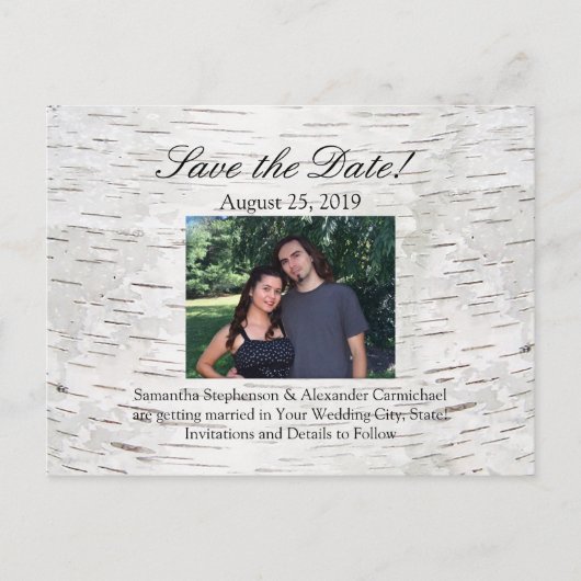 White Paper Birch Tree Bark Rustic Wood Wedding Aankondigingskaart (Voorkant)