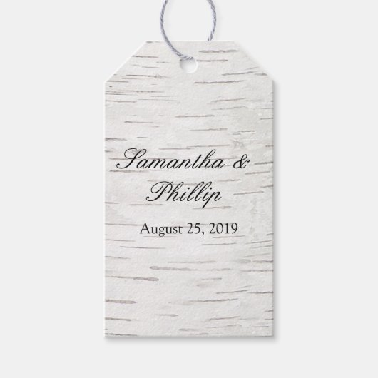 White Paper Birch Tree Bark Rustic Wood Wedding Cadeaulabel (Voorkant)