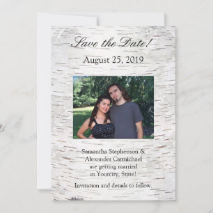 White Paper Birch Tree Bark Rustic Wood Wedding Kaart