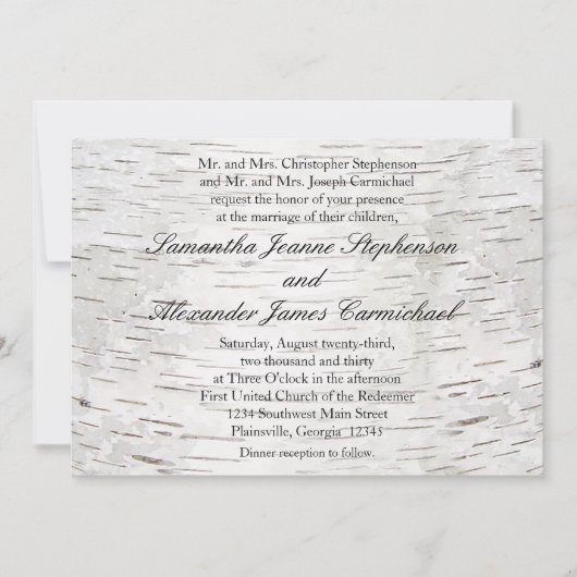 White Paper Birch Tree Bark Rustic Wood Wedding Kaart (Voorkant)