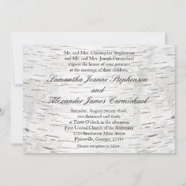 White Paper Birch Tree Bark Rustic Wood Wedding Kaart
