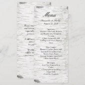 White Paper Birch Tree Bark Rustic Wood Wedding Menu (Voorkant / Achterkant)