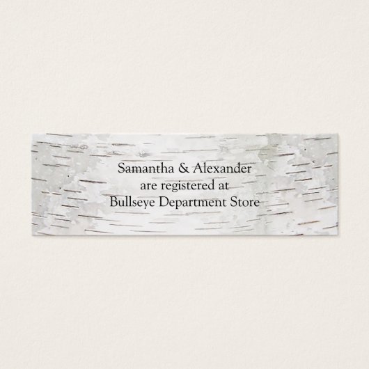 White Paper Birch Tree Bark Rustic Wood Wedding Mini Visitekaartjes (Voorkant)