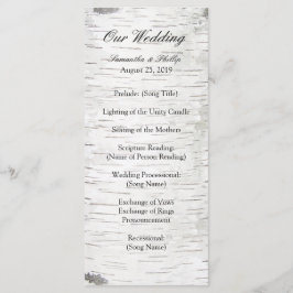 White Paper Birch Tree Bark Rustic Wood Wedding Programmakaart