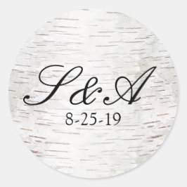 White Paper Birch Tree Bark Rustic Wood Wedding Ronde Sticker