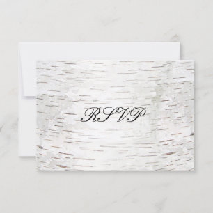White Paper Birch Tree Bark Rustic Wood Wedding RSVP Kaartje