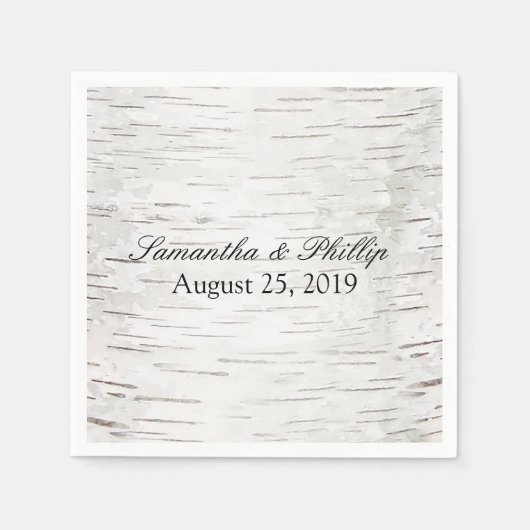 White Paper Birch Tree Bark Rustic Wood Wedding Servetten (Voorkant)