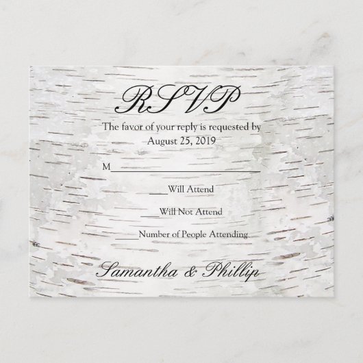White Paper Birch Tree Bark Rustic Wood Wedding Uitnodiging Briefkaart (Voorkant)